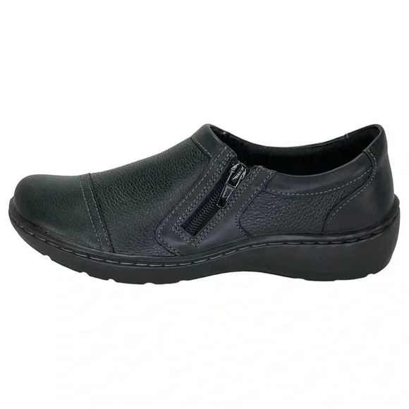 Clarks Womens Loafers 7M Cora Giny Black Pebbled Leather Ultimate Comfort - Picture 2 of 12